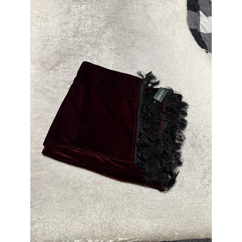 Lauren Ralph Lauren Women's Red Velvet Scarf Fringe NWT